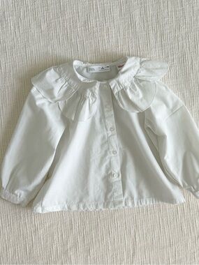 Zara White Button-Down Top with Ruffle Collar